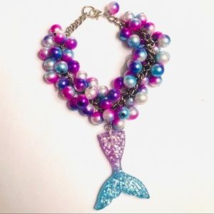 Mermaid ombre purple blue pearl charm bracelet